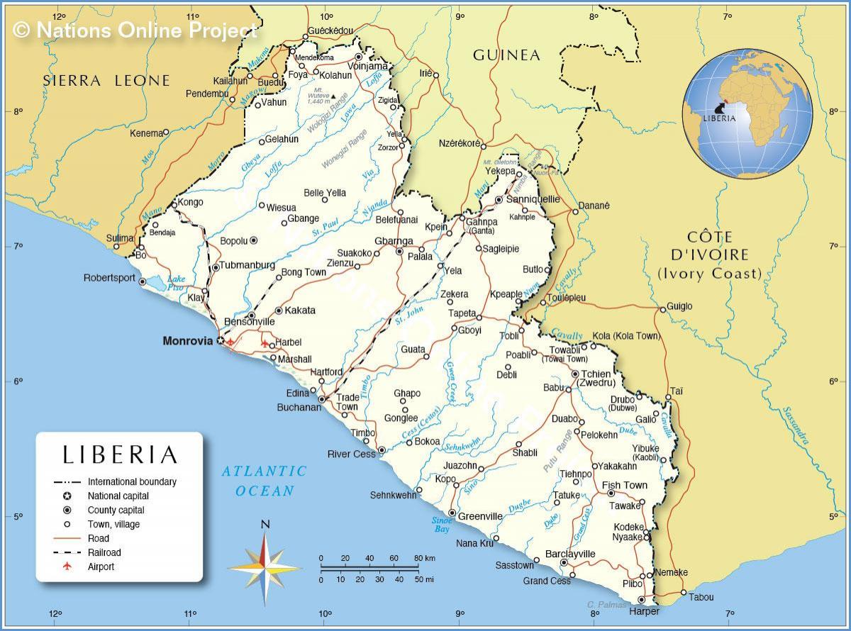kaart van die wes-afrika, Liberië