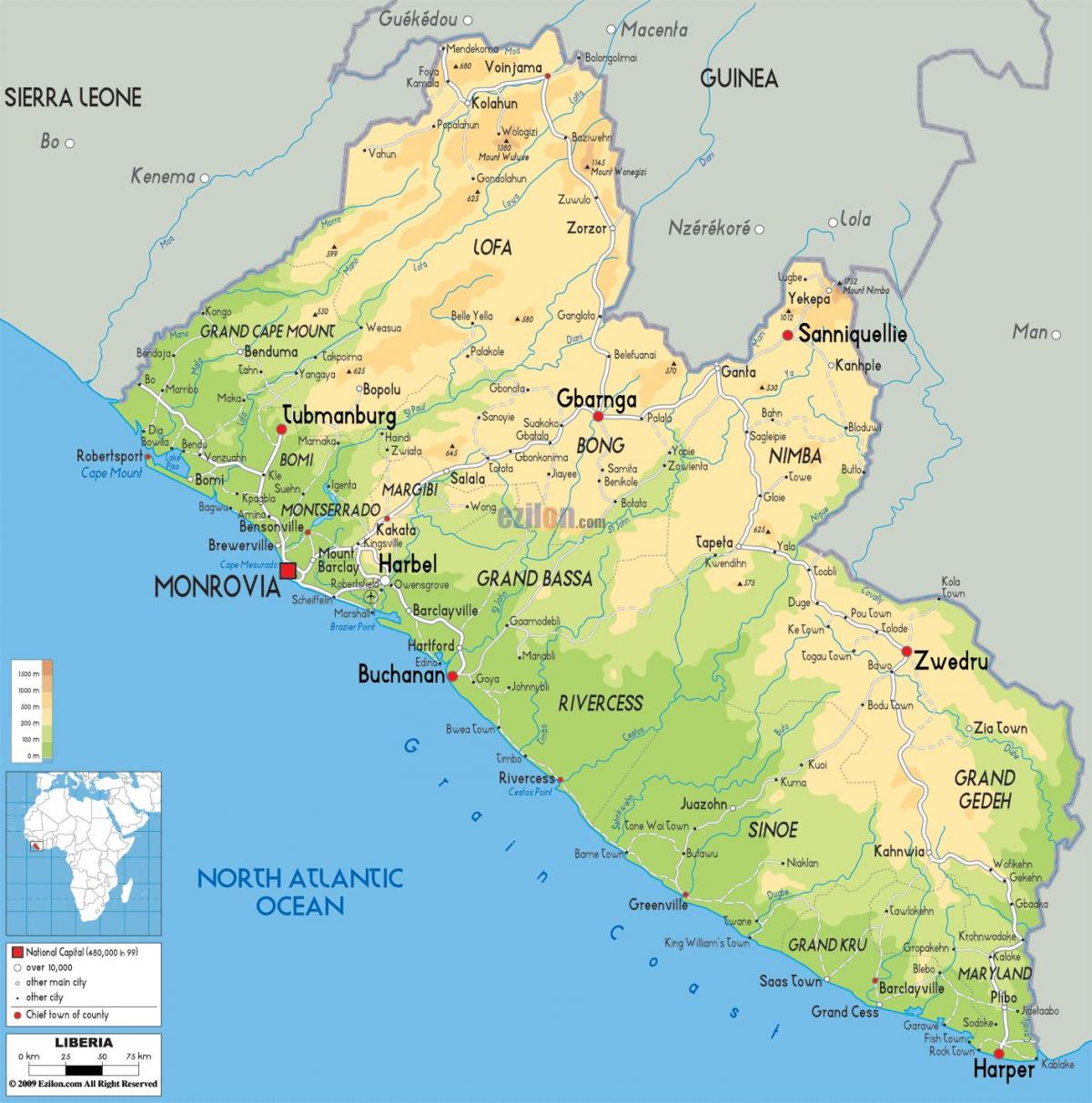 trek die kaart van Liberië