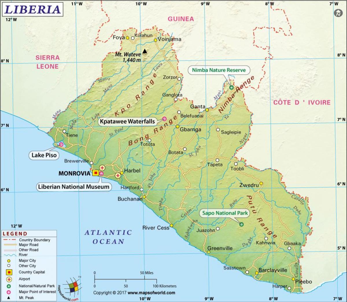die kaart van Liberië
