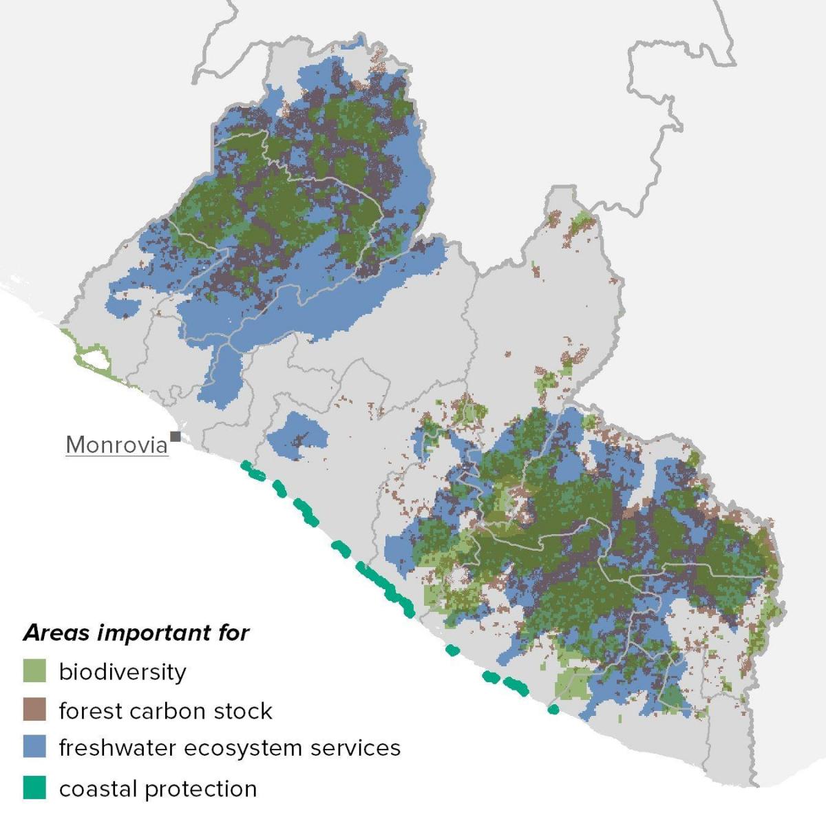 kaart van Liberië natuurlike hulpbronne