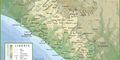 Teken die fisiese kaart van Liberië