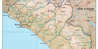 Kaart van geografiese kaart van Liberië