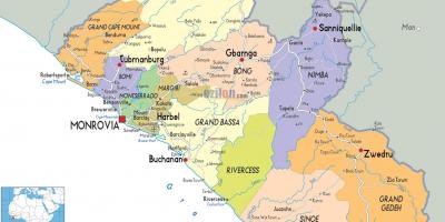 Die politieke kaart van Liberië