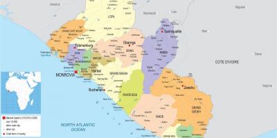 Kaart van die teken van die politieke kaart van Liberië